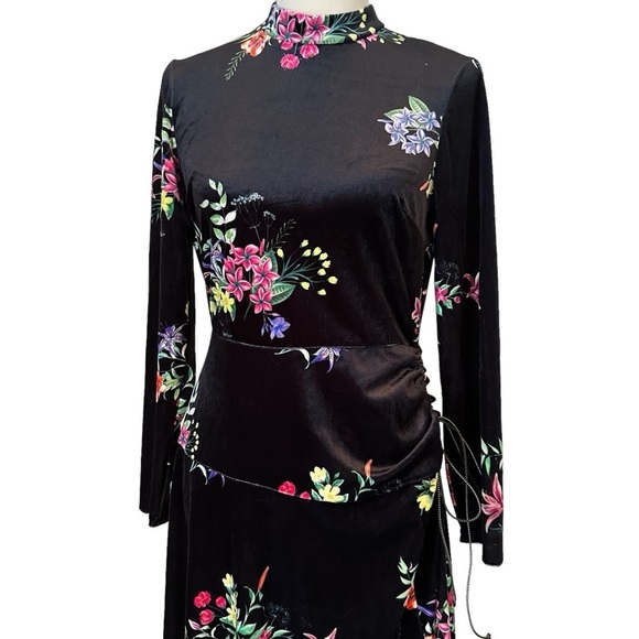 ASOS velvet floral black midi length dress - Picture 3 of 12